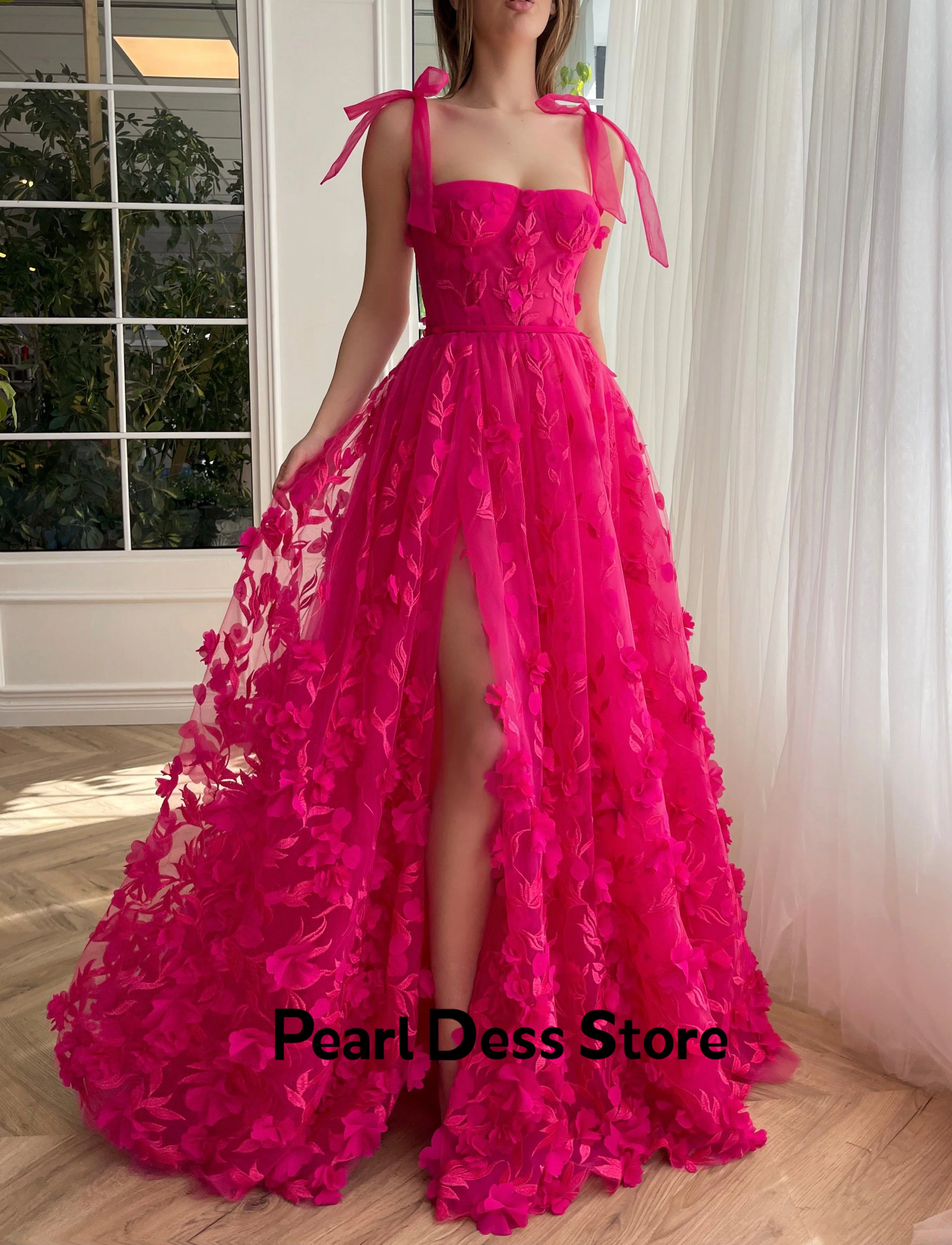 

Purple Red Prom Dress Lace 2023 Floor Length with Slit Thin Shoulder Strap A-line Formal Party Evening Dress Tight Chest Back