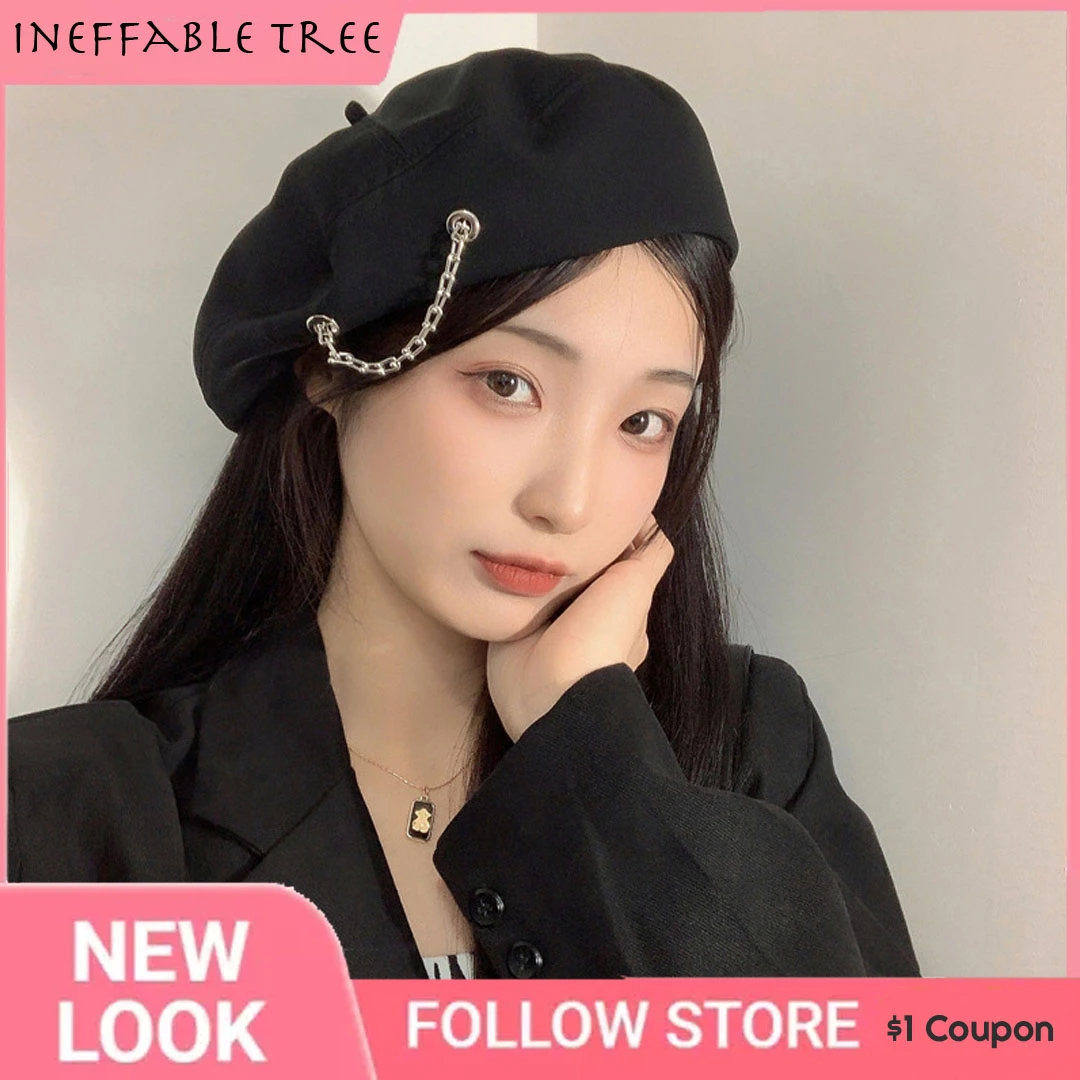 INS Summer Beret Hats For Women Pearl Chain Korean Fashion Cute Painter Hat Girls Personality Beret Boina Gorras mens wool beret hat