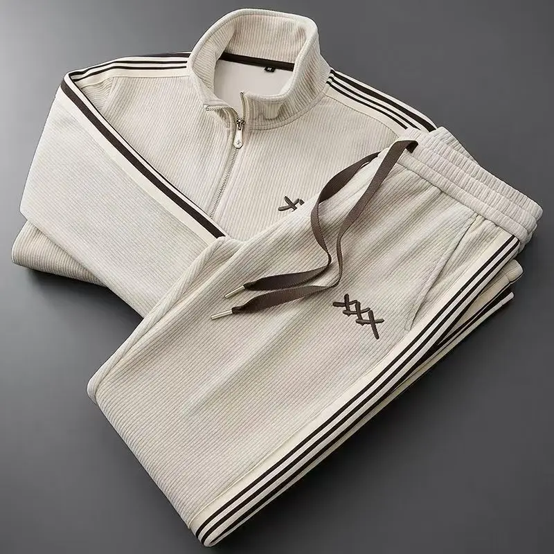 Autumn Winter warm sports Men Sets suit for men zipper stand-up collar cardigan jacket straight leg sweatpants two-piece set 3