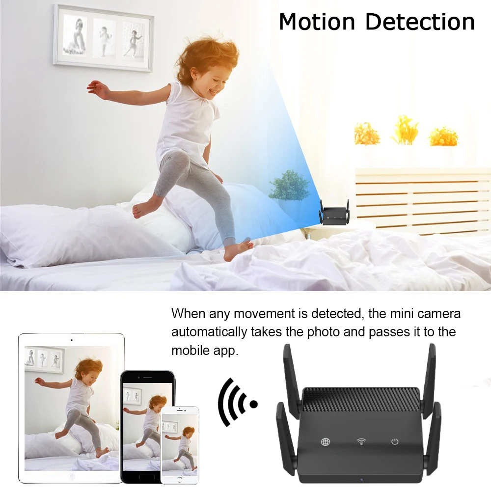 Full HD 1080P Mini Camera 270 ° wide angle,three-way lens WiFi Router Repeater Resolution Monitorin 24 hours Video WiFi Extender 3