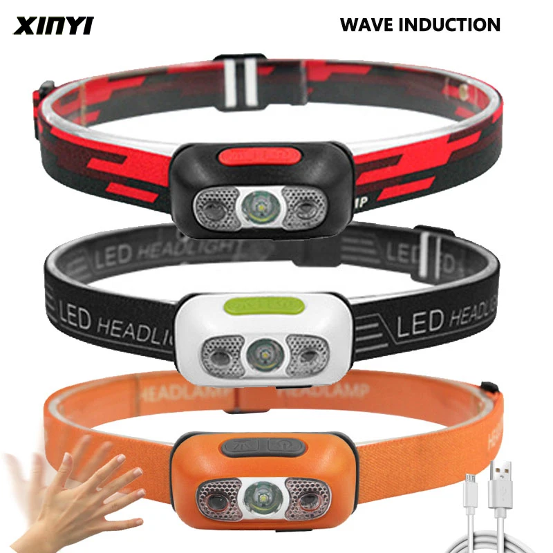 

Body Motion Sensor 6000LM Mini LED HeadlampWith USB Rechargeable Headlight 4ModesCamping Flashlight Head Light Torch Lamp