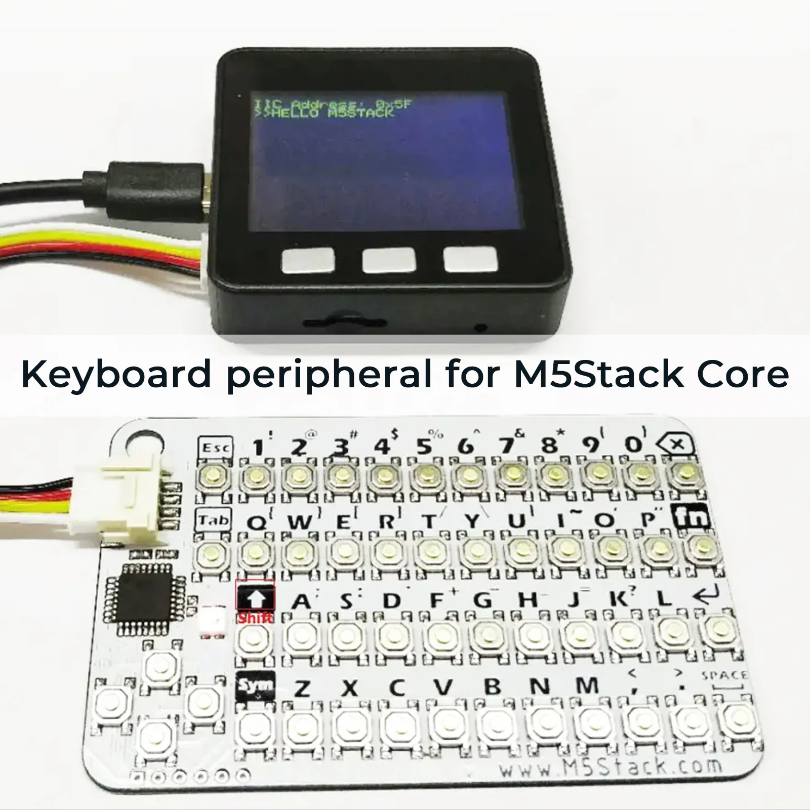 M5Stack Official CardKB v1.1 Mini 50-Key QWERTY Keyboard Unit with ATMega8A MCU I2C RGB LED Programmable for UIFlow (MEGA8A) keyboard keypad module