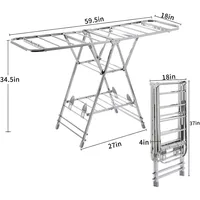Foldable Clothes Drying Rack has 21 Rods, Non-Slip Buckle, Shoe Rack and Wheels ，Stainless Steel Laundry Drying Rack 2