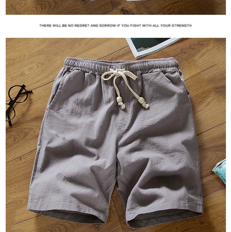 Description Picture 2 of item2024 Men Summer Fashion Solid Color Straight Shorts Male Thin Wide-leg Short Pants Mens Loose Casual Cotton Linen Shorts K312