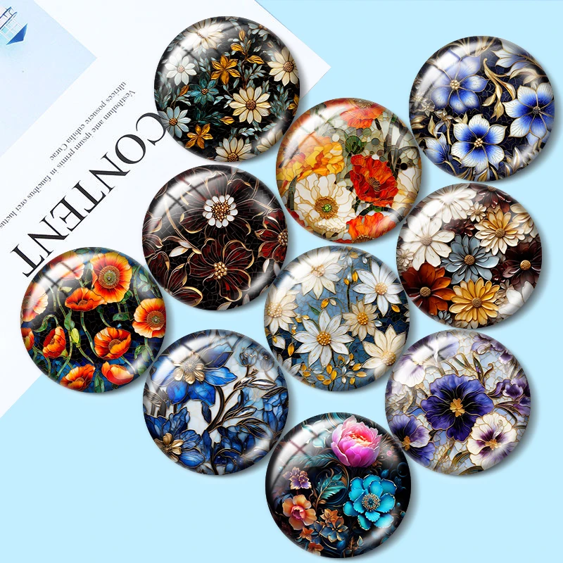 Stunning Renaissance Seamless Florals  10pcs 12mm/18mm/20mm/25mm Round photo glass cabochon demo flat back Making findings