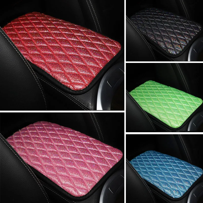 

PU Leather Car Armrest Cover Mats Universal Thickened Waterproof Non-slip Auto Central Armrest Box Pad Sparkling Car Accessories