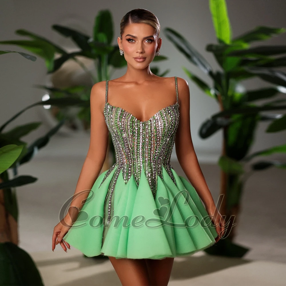 Cocktail Dress Comelody Spaghetti Straps Mini Cocktail Dresses for Teen Rhinestones V-neckline Customized