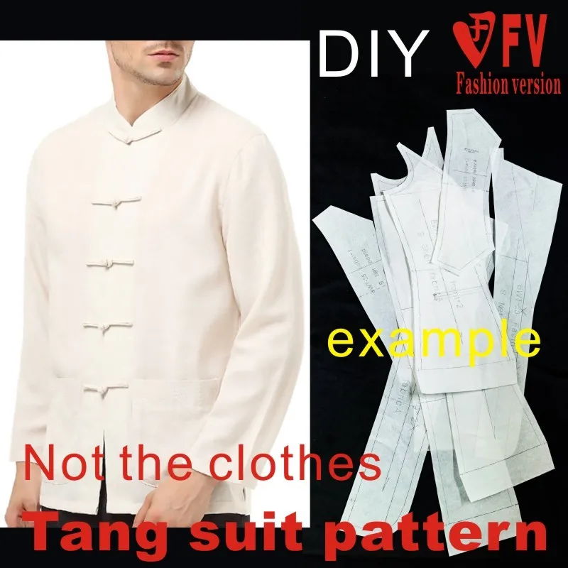 Men's Long Sleeve Standing Neck Tang Suit 1:1 Physical Paper Pattern Clothing Cutting and Plate Making Drawing ATZ-2