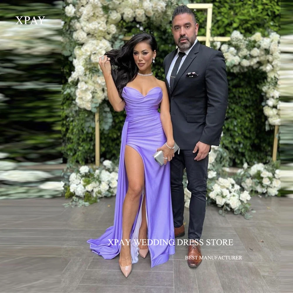 

XPAY Sexy Lavender Long Prom Dresses African Women Sweetheart Pleats High Split Evening Gowns Formal Party Dress Plus Size