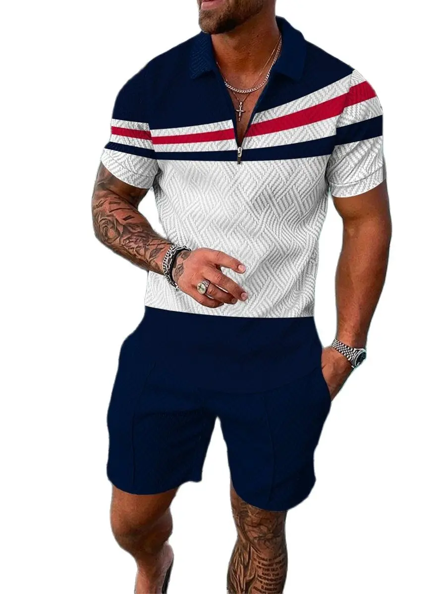 Summer Men's Printed Suit Hawaiian Short Sleeve Polo Shirt Shorts Holiday Beach Breathable High Quality Clothing Vement Homme
