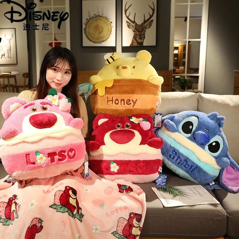 Cartoon Anime Disney Cake Series Doll Strawberry Bear Stitch Pillow Peluche Poof Pooh Cute Pillow Cushion Coperta Regalo Di Compleanno