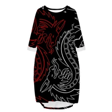 vitinea New Fashion 3D Print Long Premium DRAGON Pocket Loose Casual  Robe Summer Dress Traf For Women Z03