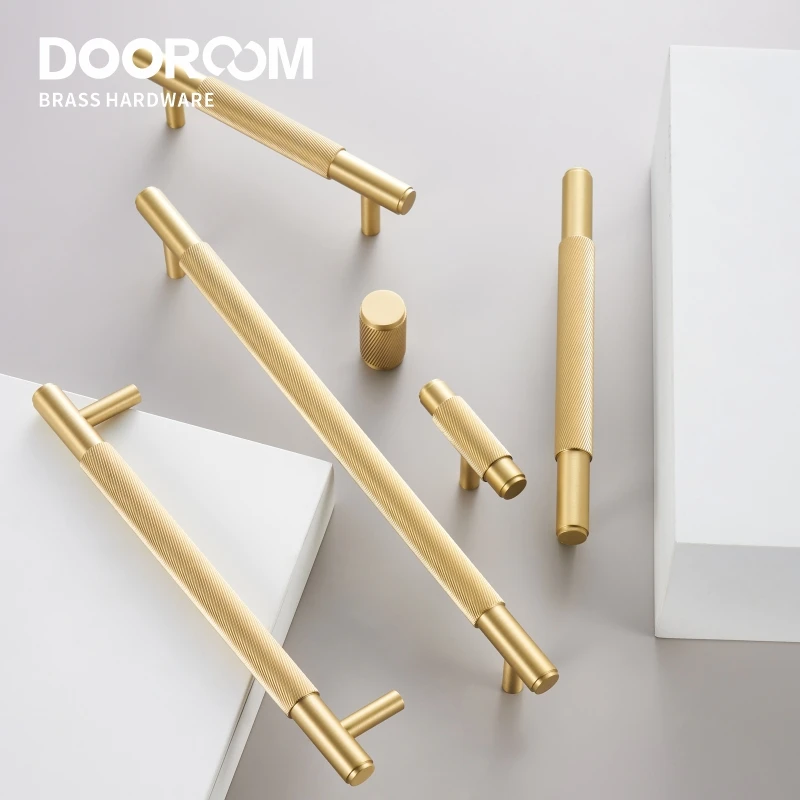 Dooroom Brass Swirl Stripe Furniture Handles T bar Long Pulls Cupboard Wardrobe Dresser Shoe Box Drawer Wine Bar Cabinet Knobs images - 6