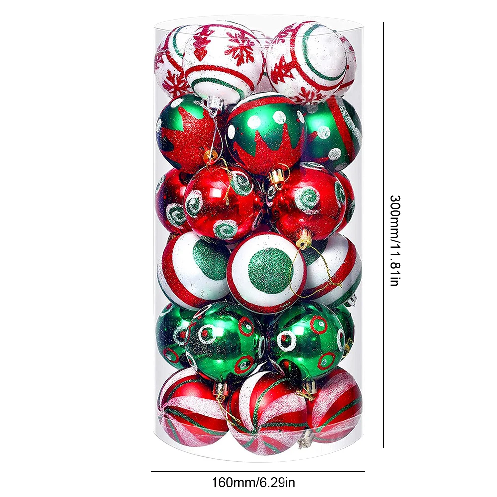 30Pcs Christmas Hanging Pendants Plastic 2.36 Inch Xmas Tree Baubles Set Shatterproof Xmas Decorative Balls for Indoor Outdoor