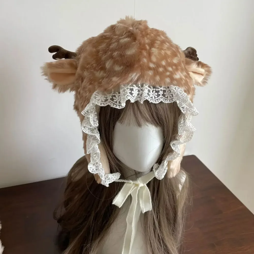 Faux Fur Plush Lace Winter Hat Leg Warmers Performance Costume Reindeer Furry Boots Socks Cover Thicken Chrismas Gifts 6