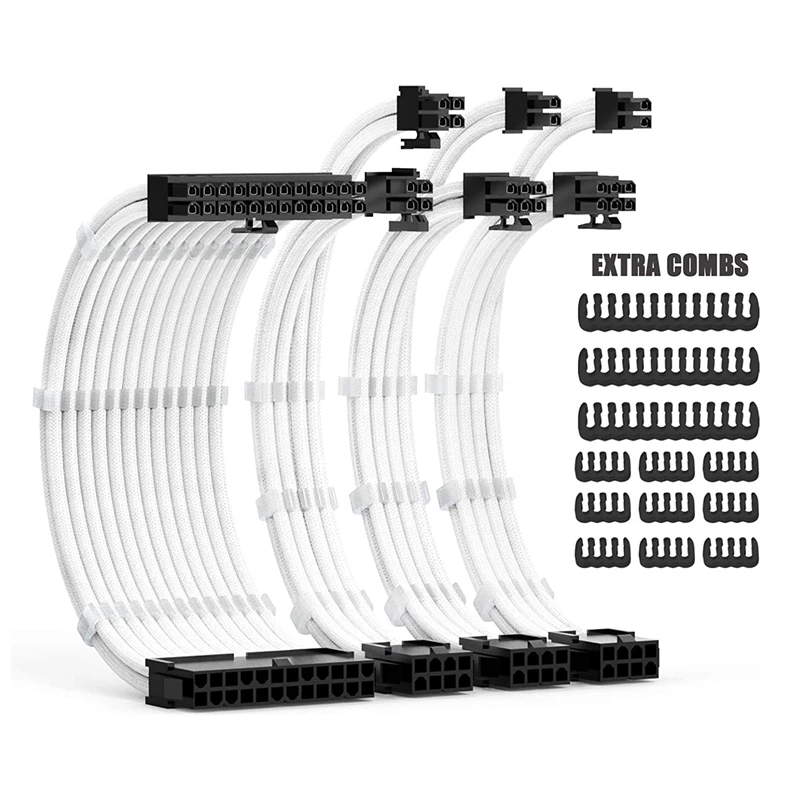 

PSU Cable Extensions Kit 30CM With Cable Combs Extension Power Supply Cable 24Pin 8Pin(4+4) 8Pin(6P+2P) For ATX Power