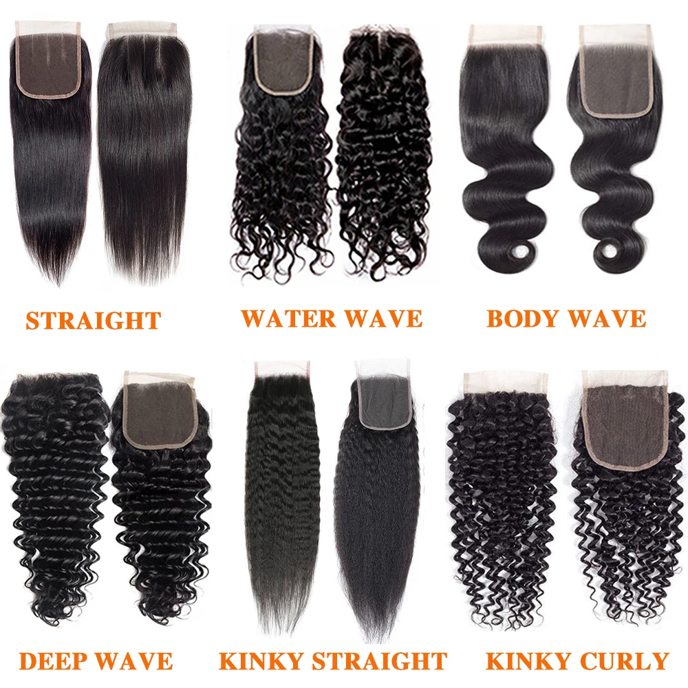 4x4 HD Transparent Lace Frontal Closure Human Hair Straight Body Wave Deep Kinky Curly Remy Hair Free Part PrePlucked Natural