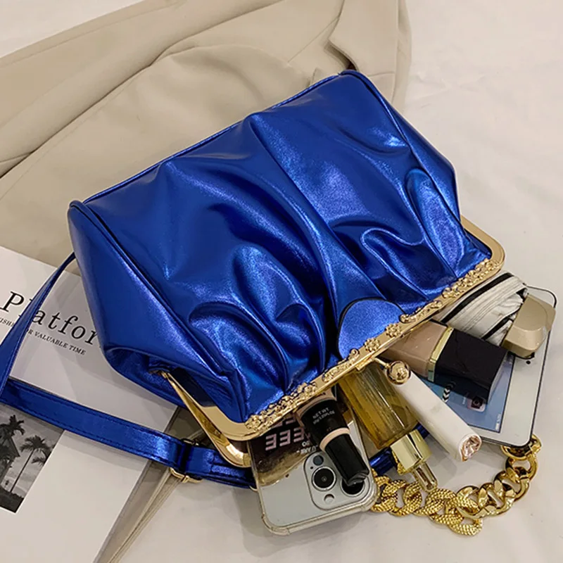 Women Handbags Brand Women Chain Shoulder Bags Kiss Lock Shell Clip Ruched Lady Crossbody Bags Pu Leather leather shoulder bag pu crossbody bag crossbody bag