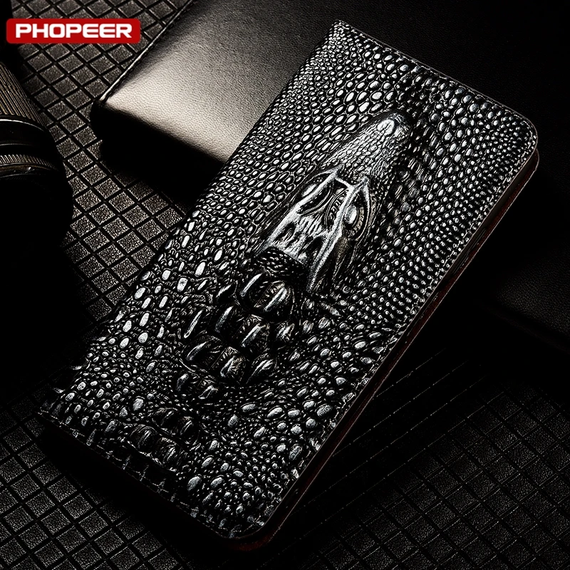 Premium Genuine Leather Magnetic Flip Wallet Case - Book Style Cover
