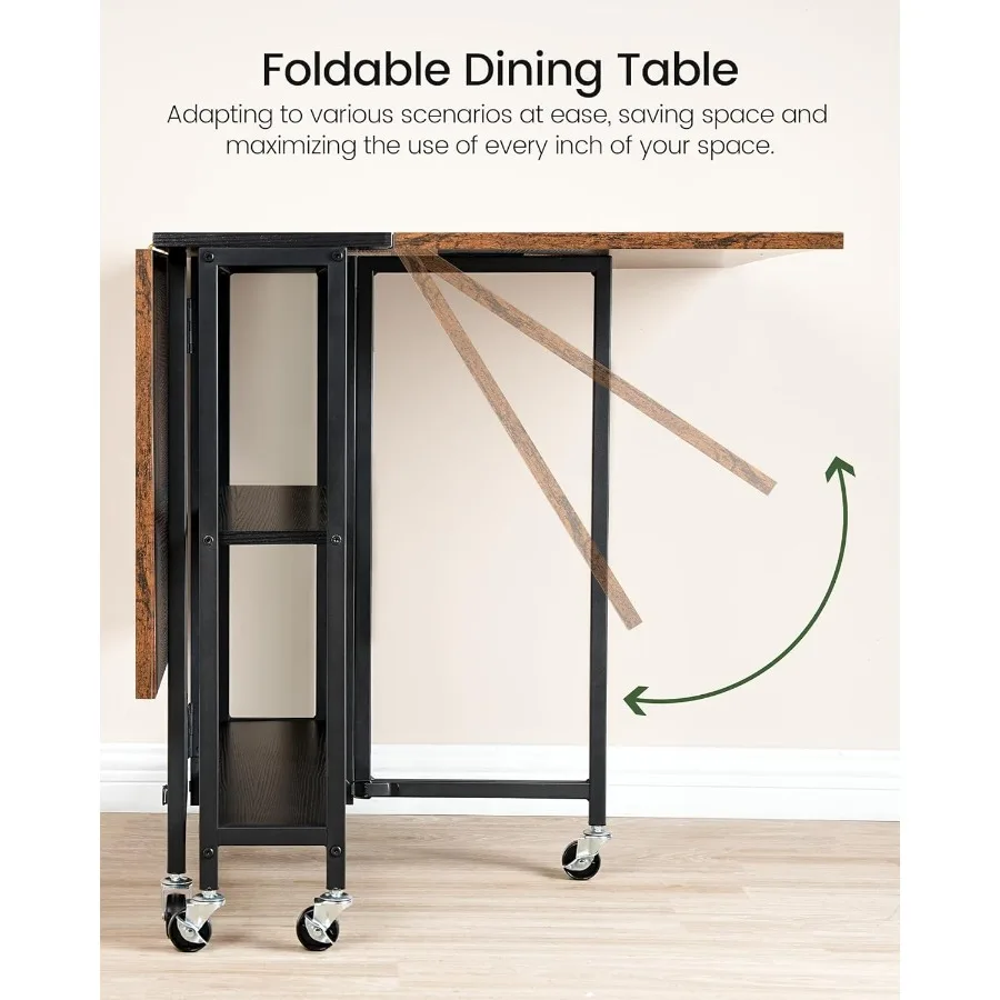 Folding Dining Table Movable Dining Table Expandable Kitchen Table Versatile Table with 6 Wheels and 2Tier Shelf for Dining Liv