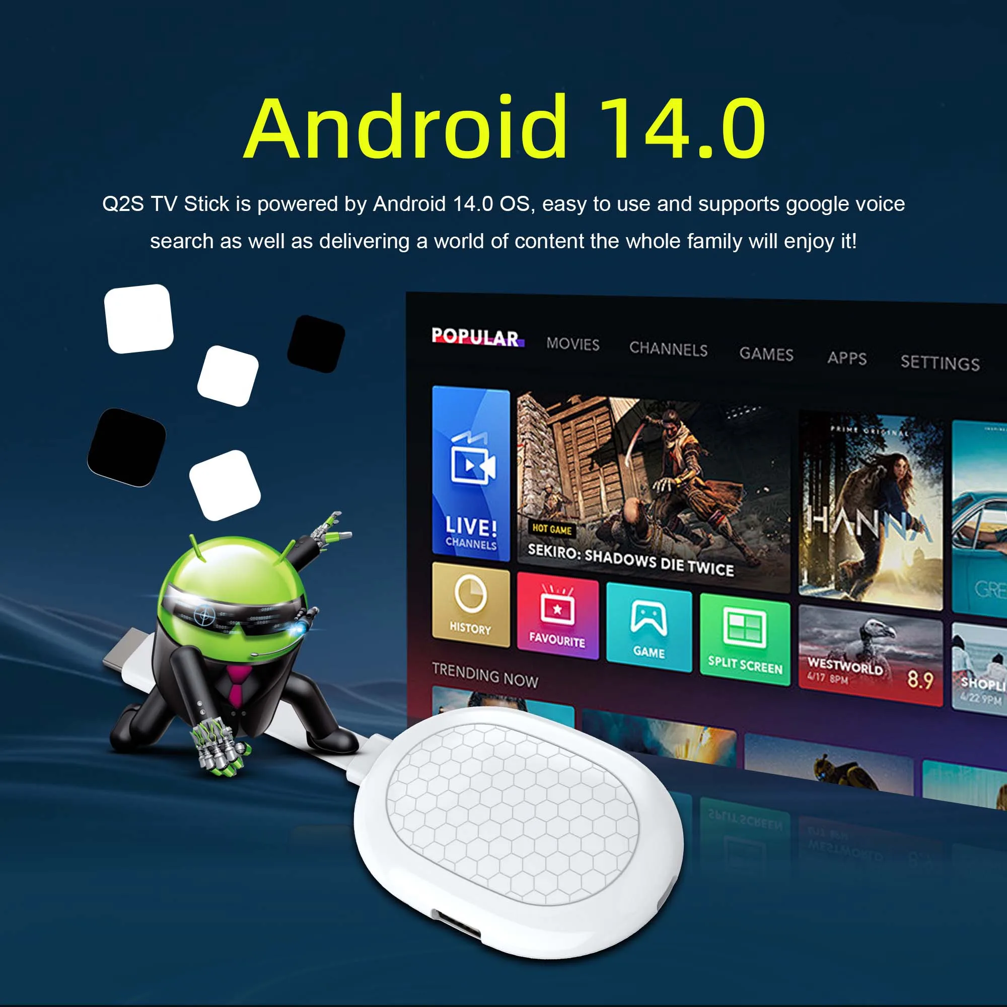 Neuer Smart TV Stick Q2S Android 14 Unterstützt Ultra HD BT5.0 Dual 2.4/5G Streaming-Mediaplayer BT 5.0 Video-Dekodierung TV-Box – Detail 7