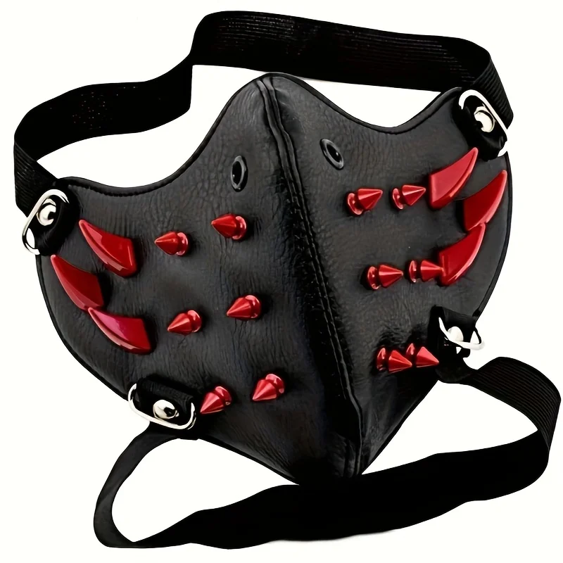 1 Stück Steampunk-Party-Gesichtsschutzmaske für Herren, Motorradmaske, coole rote Spikes, coole exquisite Halloween-Ostern-Maske für Erwachsene – Detail 7