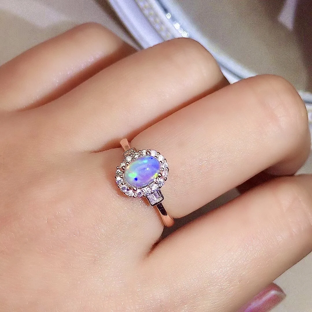 

elegant silver natural opal ring for woman 5mm*7mm 100% real opal silver ring solid 925 silver opal jewelry