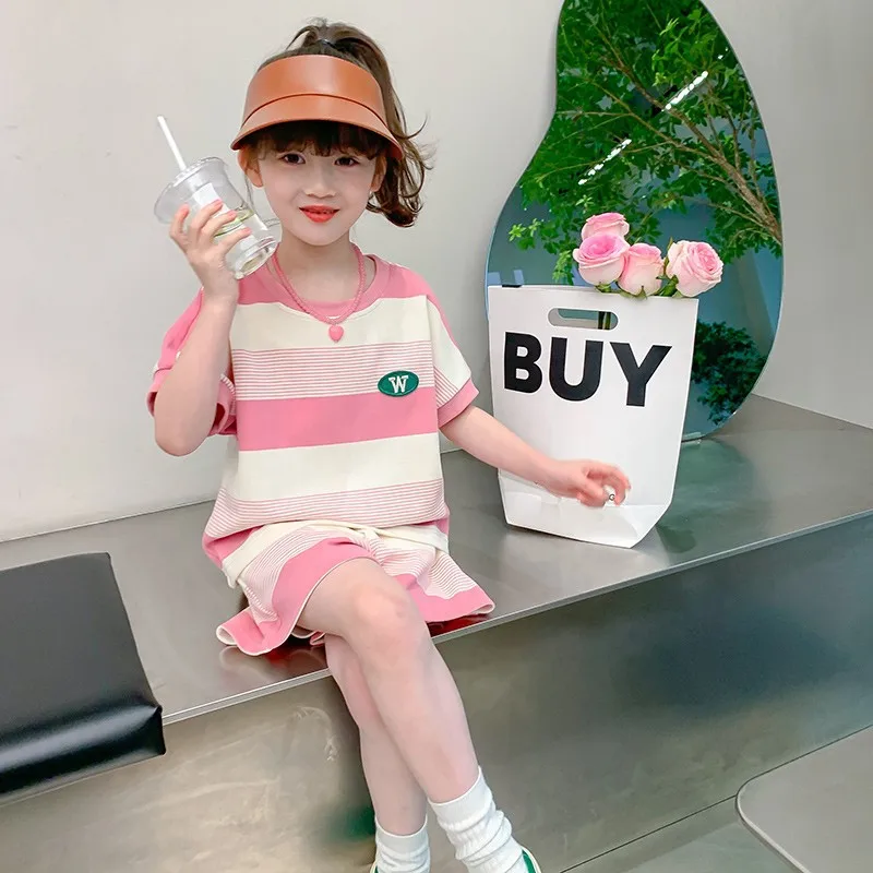 

Girls Summer Suit 2024 New Korean Version Western Style Children Summer Little Girls Fashion Two-piece All-match Children Suit