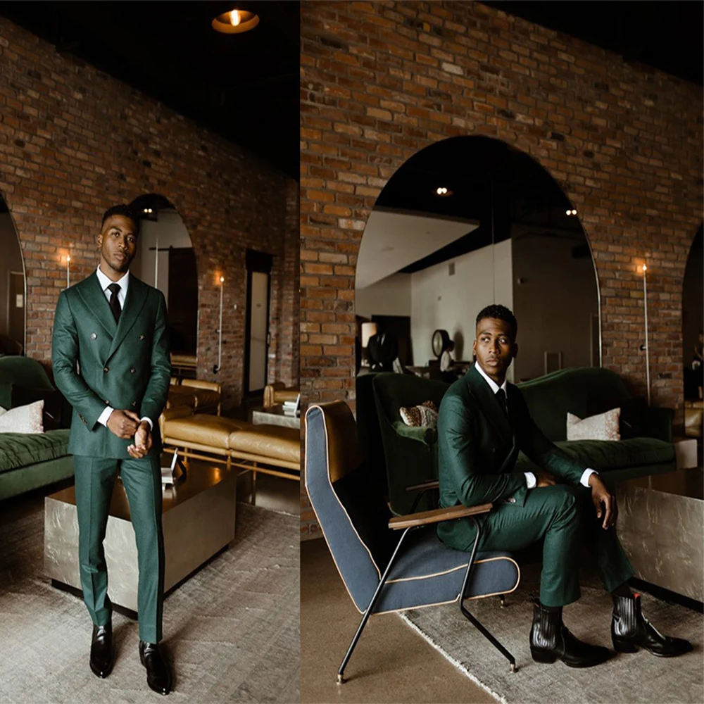 Men's Tuxedos 2 Pieces Suit Double Breasted Peak Lapel Jacket Pants Set Business Formal Dinner Wedding