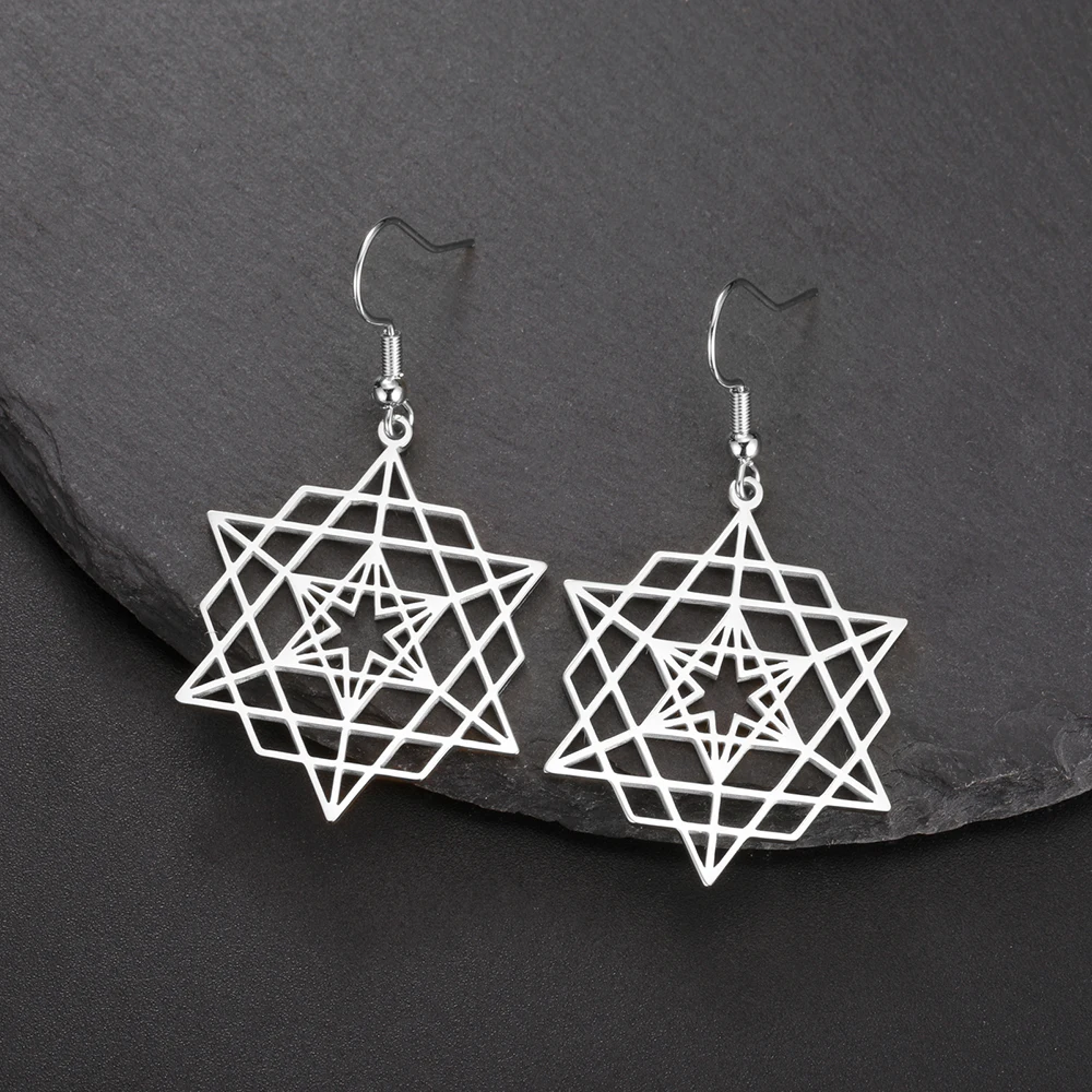 Dawapara Stern Tetraeder Anhänger Sechseck Merkaba Ohrringe Heilige Geometrie Spiritueller Schmuck Edelstahl Yoga Geschenk