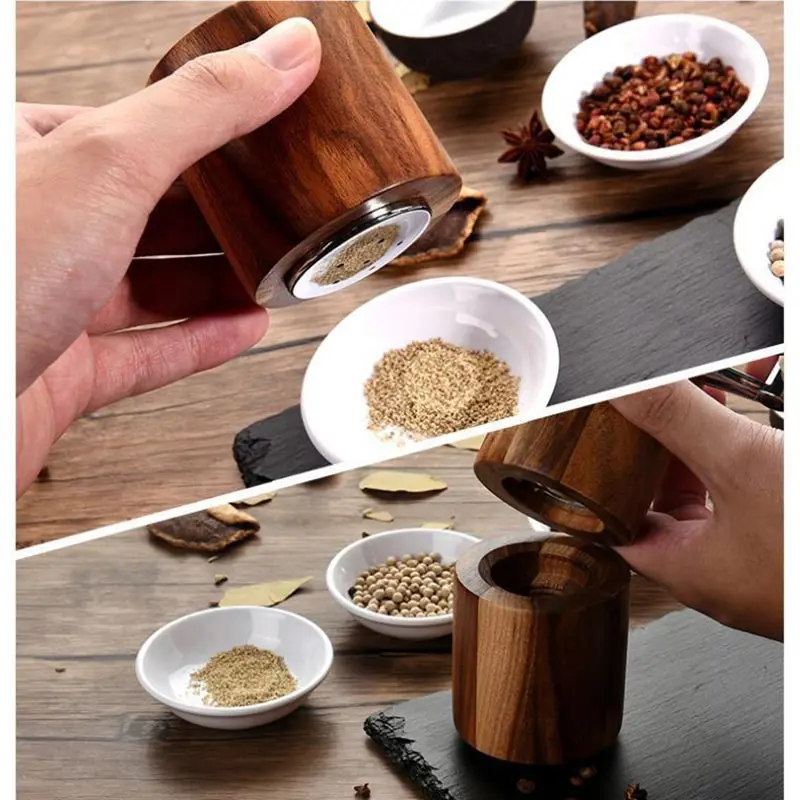 Manual Pepper Mill and Salt Pot Hand Grinder, Acacia Wood Pepper Mill Set, Spice Salt Grinder, Ceramic Core Seasoning Bottle