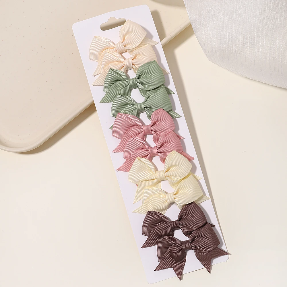 Headwear Children Hair Accessories 10Pcs/Set Solid Ribbon Bowknot Clips For Baby Girls Handmade Cute Bows Hairpin Barrettes
