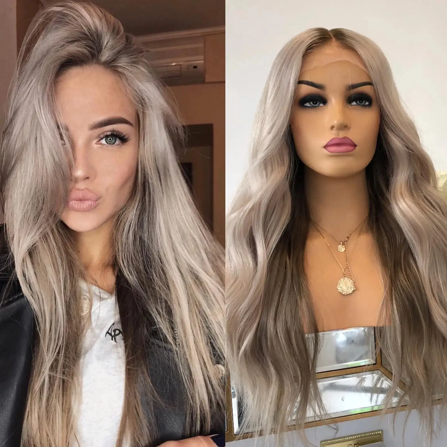 

Ash Blonde Glueless Full Lace Human Hair Wigs Brown Roots Loose Wave Lace Front Wig For Women Pre Plucked 13x6 Remy Hair 200% HD