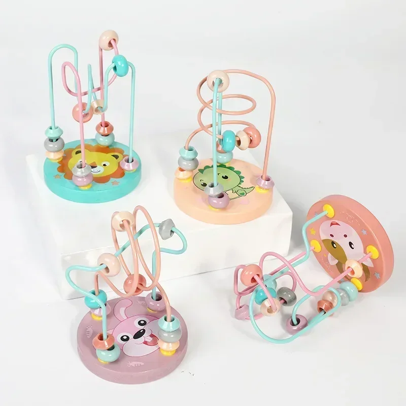 Montessori Wooden Toys Wooden Circles Bead Wire Maze Roller Coaster Educational Wood Puzzles Boys Girls Kid Toys 6+ Months Gifts
