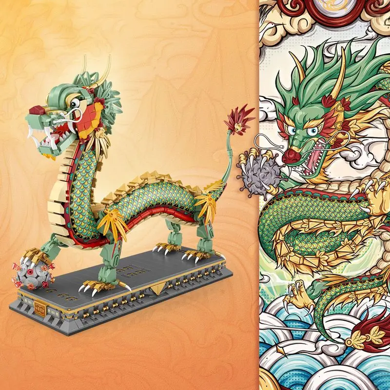 

Loz 2024 Year of Dragon Building Blocks Chinese Dragon Assembled Spring Festival Bricks China New Year Decoration 1416PCS