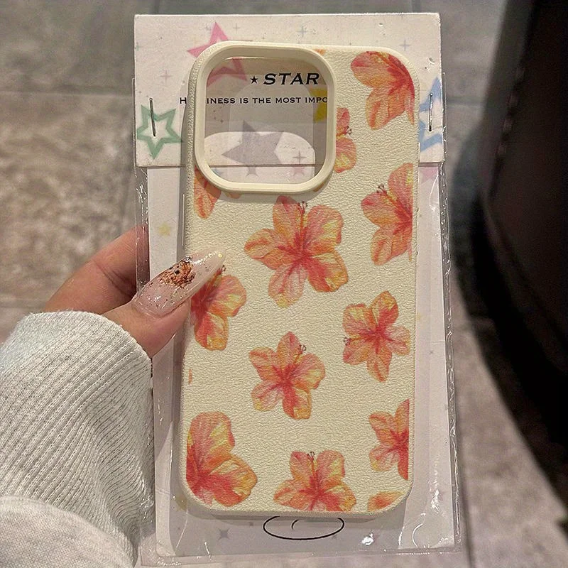 Vibrant Orange Pink Hibiscus Flower Pattern Soft Phone Case