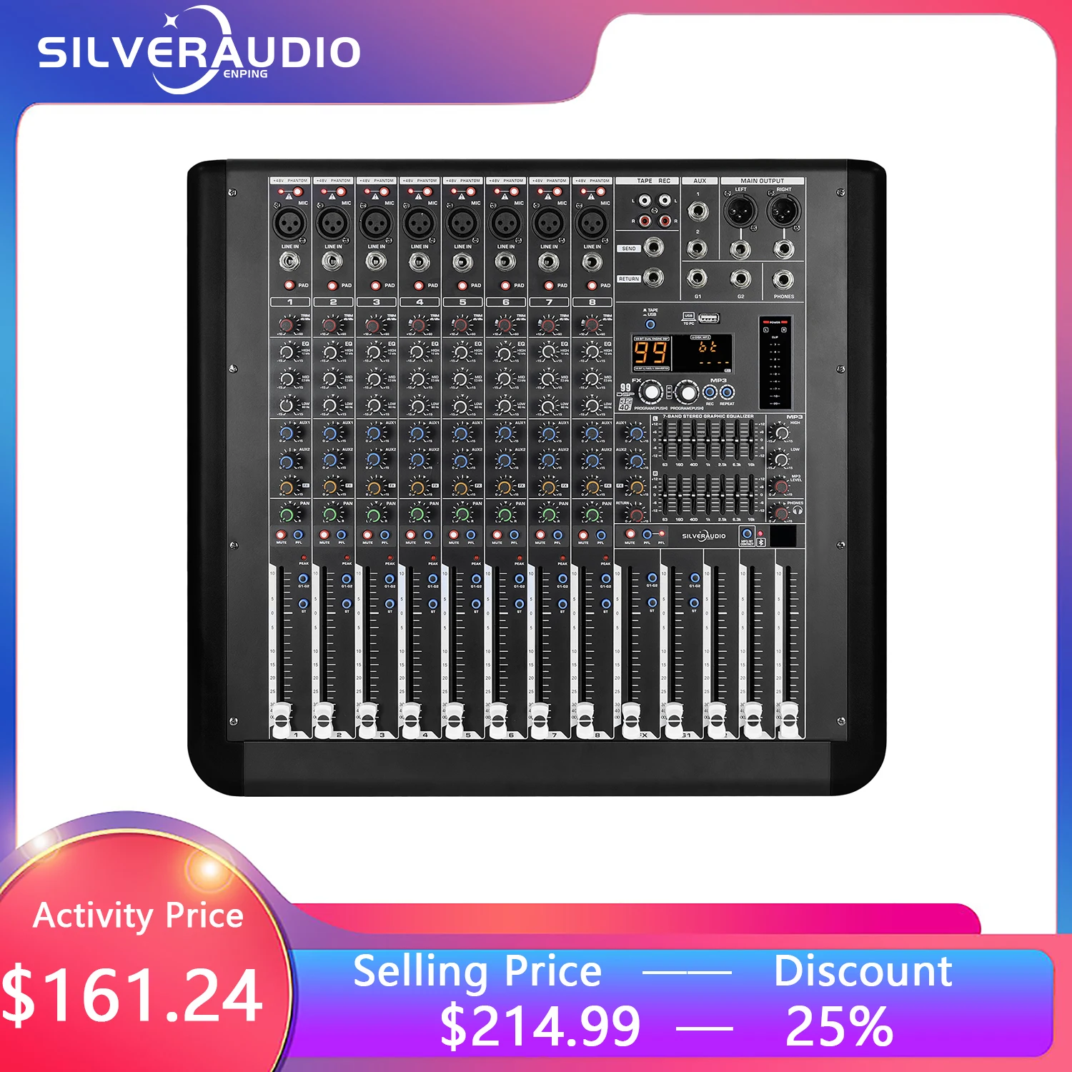 

GAX-MQ8 Professional 8-Channel High-Power Amplifier Mixer New MQ Series With 99DSP 7-Segment Equalizer