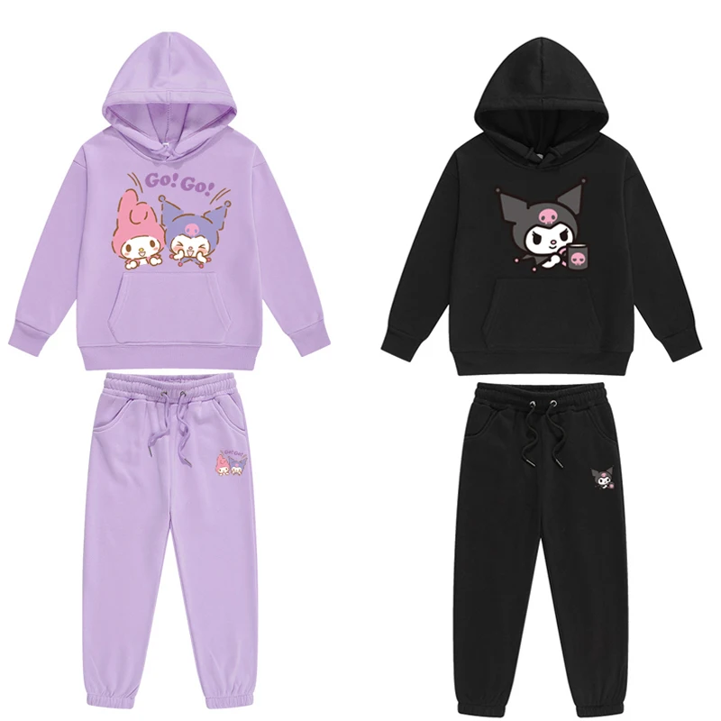 

Детская спортивная одежда Sanrio с аниме Kuromi Y2K, осенне-зимняя толстовка для мальчиков и девочек, свитшот, штаны, костюм из 2 предметов, повседневная одежда, спортивная одежда