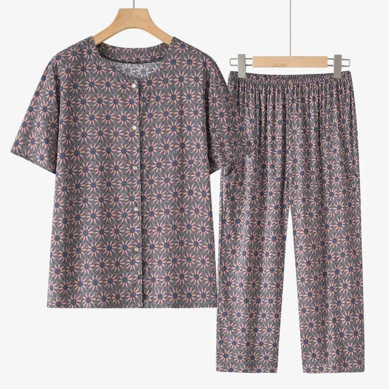 

Футболка с коротким рукавом для женщин среднего возраста костюм для матери свободный хлопковый льняной костюм большого размера из двух предметов Новинка 2024 года для женщин Z185