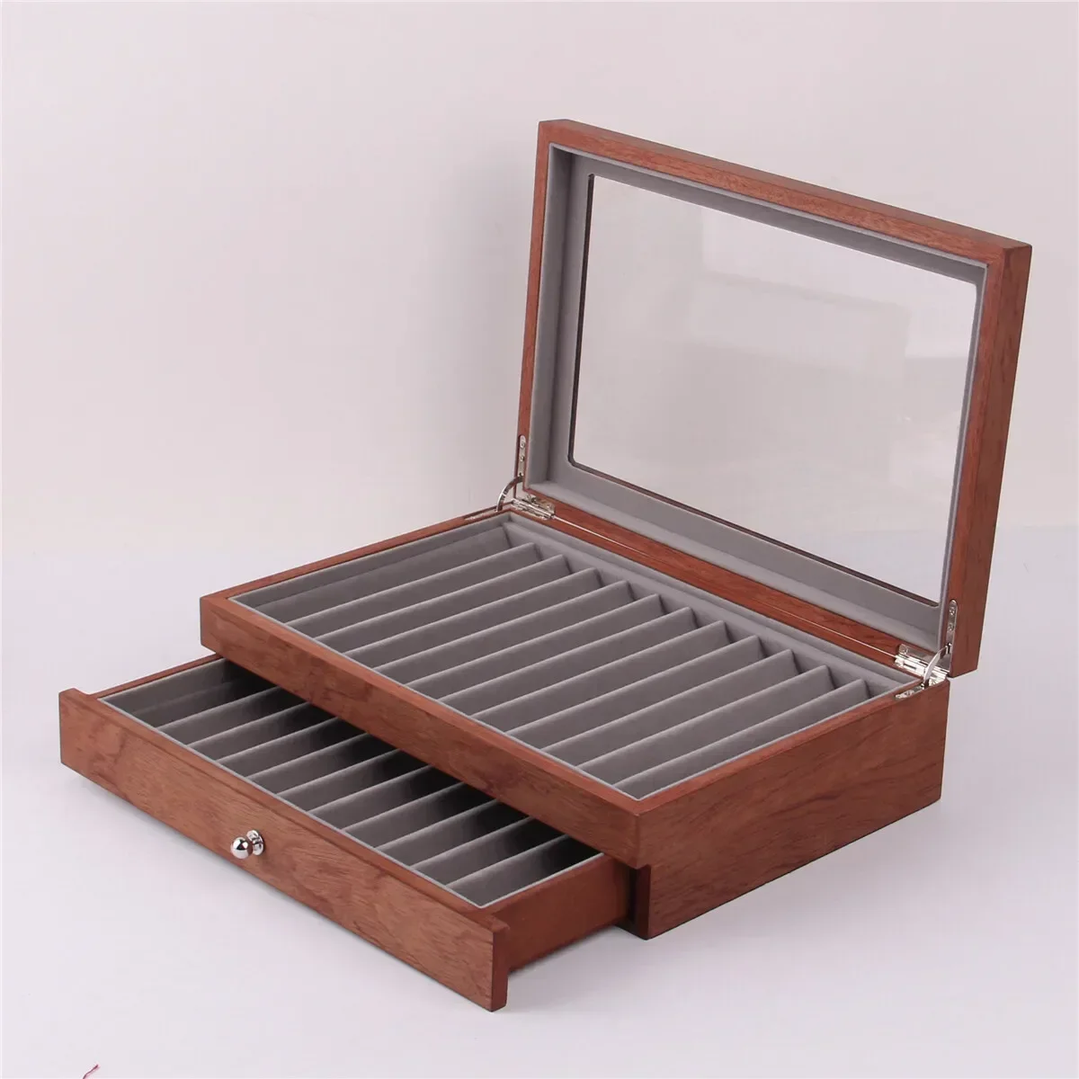 

12/23/34 Slots Wood Fountain Pen Display Storage Case Holder Wooden Storage Collector Organizer Box with Transparent Window