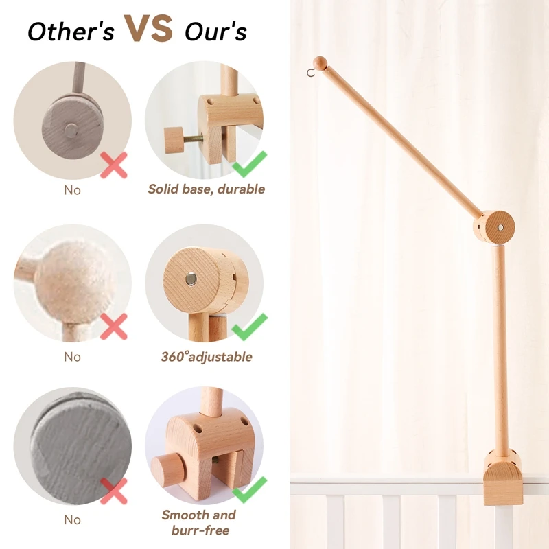 Baby Rattle Toy Bed Bell Bracket Wooden Mobile 0-12 Months Newborn Crochet Bed Bell Hanging Toys Holder Bracket Infant Crib Gift 2