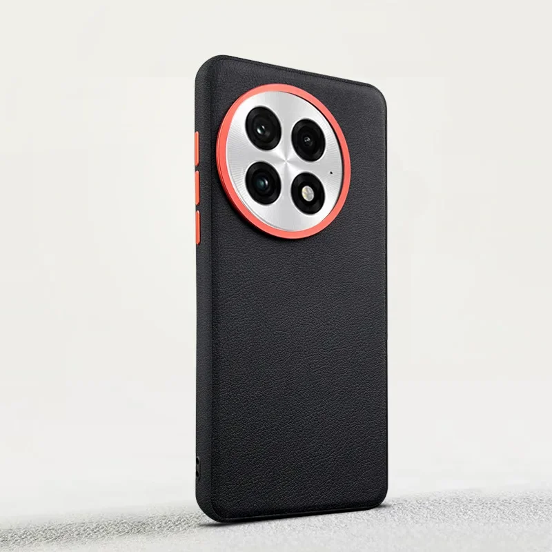 Magnetic Plain Leather Phone Case with Hardware Lens and Independent Button Cover