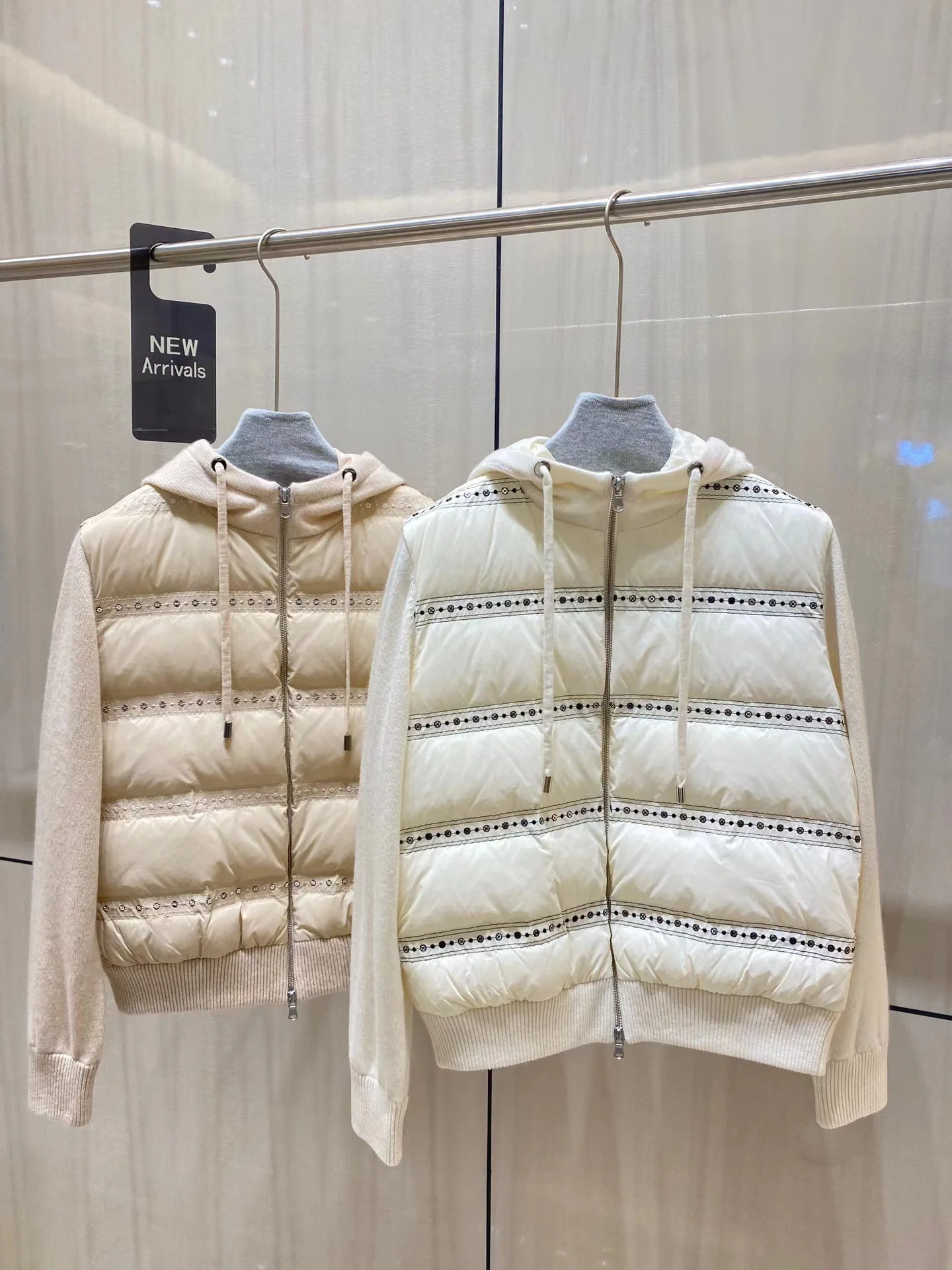 

Goose Down Hooded Cardigan Coat, 100% Cashmere, Casual Style