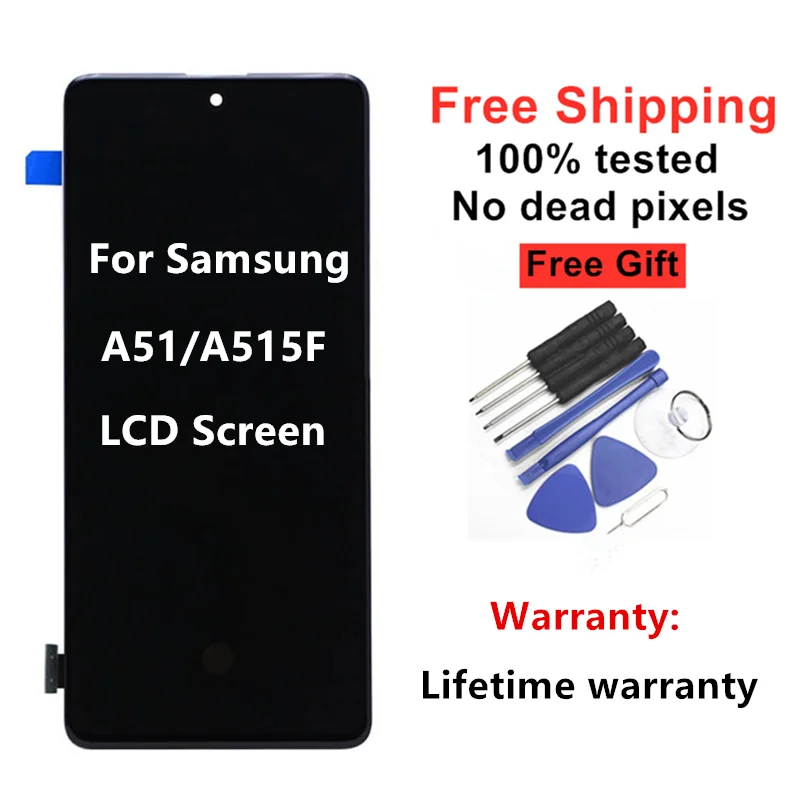 Original AMOLED A51 Display With Fingerprint, for Samsung Galaxy A51