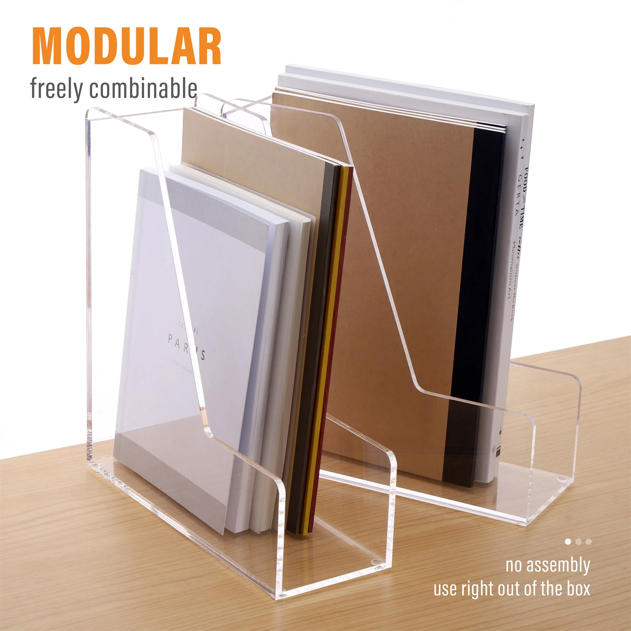 SANRUI Magazine File Holder Desk Organizer Clear Acrylic Vertical File Organizer for Office Home 2-Pack