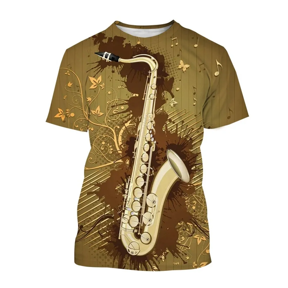 

Summer Saxophone Pattern Table Tennis Men's T-shirt Hip Hop Print Personalized Collar Short Sleeve Fashion Clothing Tee