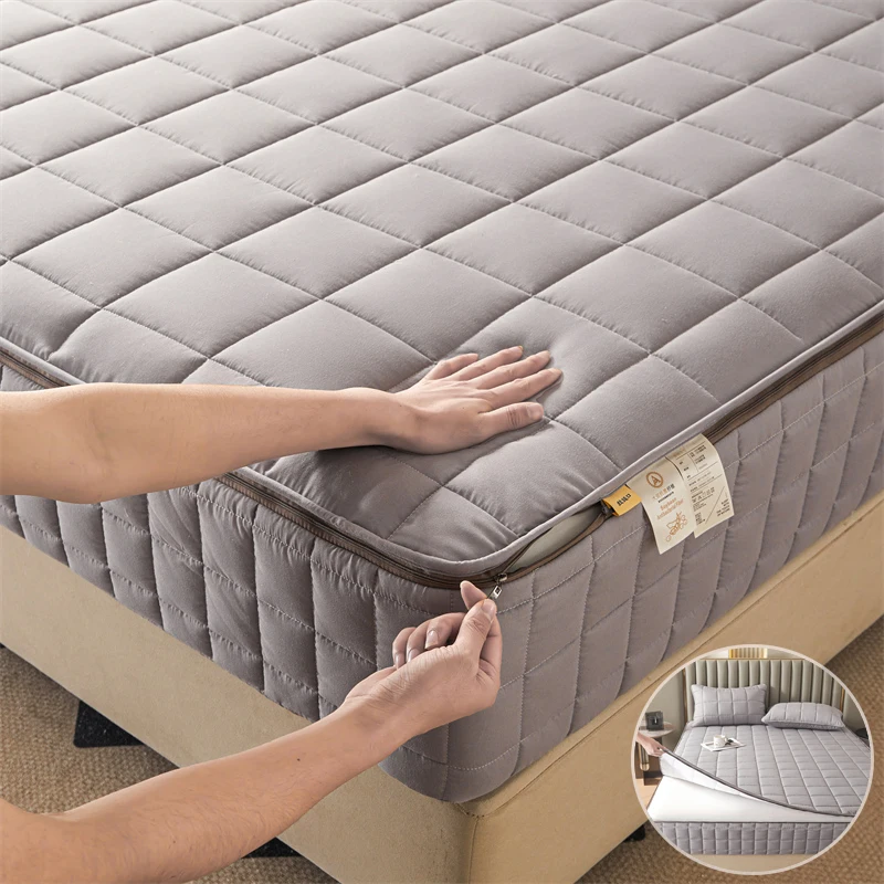 Thicken 6-Sides Bed Fitted Sheet Full Enclosed Mattress Cover with Zipper Quilted Bedding Protector Dust-Proof Soft Mattress Pad