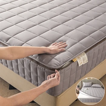 Thicken 6-Sides Bed Fitted Sheet Full Enclosed Mattress Cover with Zipper Quilted Bedding Protector Dust-Proof Soft Mattress Pad