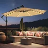 10ft Solar Lights Offset Cantilever Patio Umbrella - with Light and Base, LED Lighted Offset Hanging Patio Outdoor Market 1