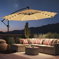 10ft Solar Lights Offset Cantilever Patio Umbrella - with Light and Base, LED Lighted Offset Hanging Patio Outdoor Market 1